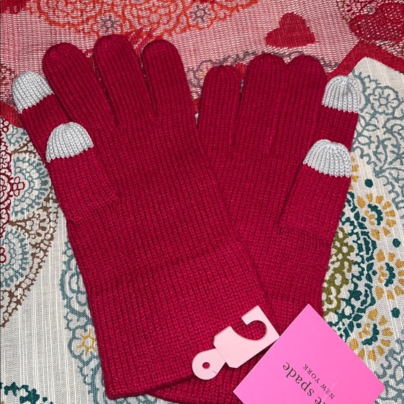 Kate Spade Pink and Black Striped Beanie and Gloves - Picture 8 of 10